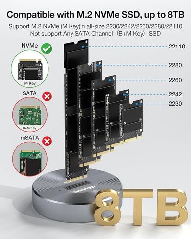 40Gbps NVMe Docking Station, RIITOP M.2 NVMe to USB4 Enclosure for NVMe PCIe (M-Key) SSD Compatible with Thunderbolt 4 in Kuwait