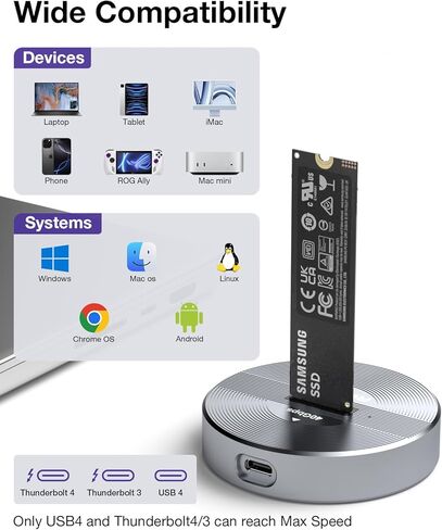 40Gbps NVMe Docking Station, RIITOP M.2 NVMe to USB4 Enclosure for NVMe PCIe (M-Key) SSD Compatible with Thunderbolt 4 in Kuwait