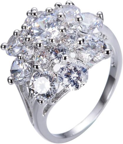 Ganquya Shiny Rhinestone Cubic Zirconia Cocktail Engagement Wedding Statement Ring for Women,Big Size Pave Cluster CZ Simulated Diamond Ring for Party Prom in Saudi Arabia
