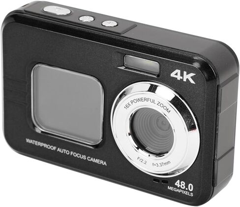 Underwater Camera 4K 48MP Dual Screen, Water 11ft Black - High Resolution, Autofocus, Ideal for Snorkeling and Outdoor Adventures (Black) in Kuwait