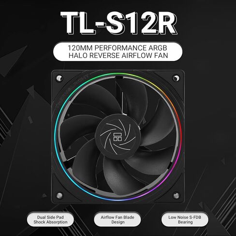 Thermalrlght TL-S12R CPU Fan 120mm Black Computer Cooler Fan, Fine Aperture ARGB Halo PC,Reverse Airflow Design Chassis, 1500RPM Speed in Kuwait