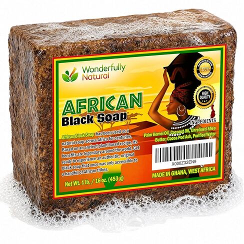 Organic African Black Soap - For Acne & Dark Spots | Natural Vegan and Cruelty Free – Satisfaction Guarantee 1lb bar | 90 day Supply in Saudi Arabia
