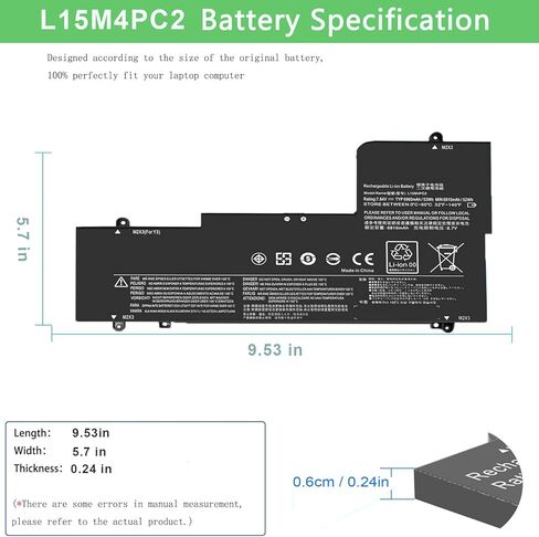 L15L4PC2 L15M4PC2 Laptop Battery Replacement for Lenovo Ideapad Yoga 710-14IKB 710-14ISK 710-14ISK-IFI 710-14ISK-ISE 710-11 710-15IKB 710-15ISK Series Notebook 5B10K90778 5B10K90802 7.6V 53Wh in Kuwait