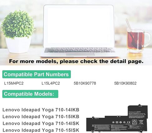 L15L4PC2 L15M4PC2 Laptop Battery Replacement for Lenovo Ideapad Yoga 710-14IKB 710-14ISK 710-14ISK-IFI 710-14ISK-ISE 710-11 710-15IKB 710-15ISK Series Notebook 5B10K90778 5B10K90802 7.6V 53Wh in Kuwait