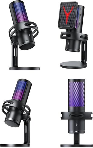 ميكروفون ألعاب بمكثف USB من بوميا مع تأثيرات RGB وصوت واضح وتقليل الضوضاء، التوصيل والتشغيل للكمبيوتر الشخصي والكمبيوتر المحمول والهاتف والكمبيوتر اللوحي والبث المباشر والبودكاست in Kuwait