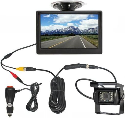 AHD 1080P Car Backup Camera System,5" LCD IPS Screen Monitor + 4 Pin 18LED Night Vision Waterproof Reverse Rear View Mirror Camera 33ft Cable for RV Bus Truck Trailer Camper 12V-24V in Saudi Arabia