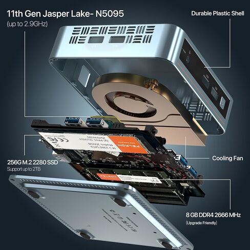 PELADN Mini PC، N5095، 8GB DDR4/256GB SSD، Dual HD، كمبيوتر مكتبي صغير، WiFi5 4K/60 هرتز ثنائي العرض USB3.2/BT4.2 أجهزة كمبيوتر صغيرة للأعمال المنزلية in Kuwait