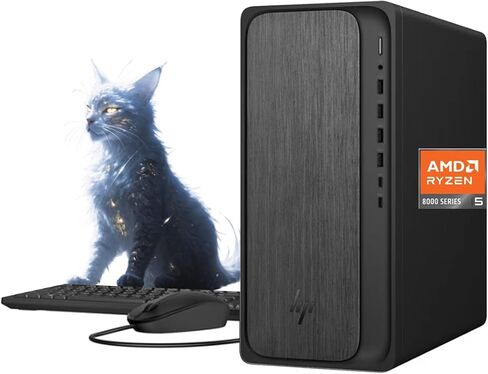 HP OmniDesk Desktop Tower - AMD Ryzen 5 8500G، 16 جيجا DDR5، 1 تيرابايت SSD، USB A، USB C، HDMI، DisplayPort، Wi-Fi 6، بلوتوث، لوحة مفاتيح وماوس، Copilot Al، Windows 11 Pro، أسود in Kuwait