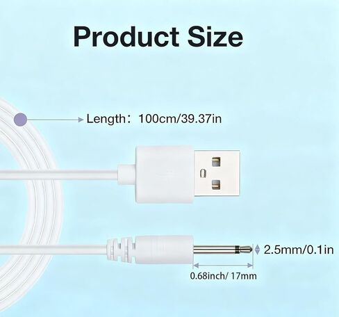 5V 2A Vibrating Charger USB A to DC 2.5mm Fast Charging Cable for Vibrating Massager, Toys, Beauty Devices, Lights, Fans, Speakers Replacement DC Charging Cord Power Adapter Charger Cable 3.3ft in Kuwait