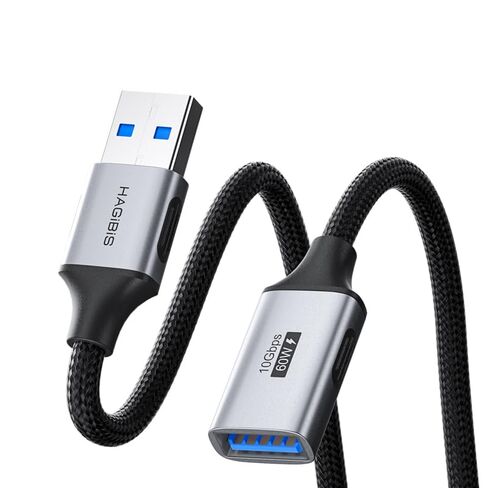كابل تمديد USB هاجيبيس، موسع USB، سلك USB 3.2 من النوع A ذكر إلى أنثى مضفر بسرعة 10 جيجابت في الثانية متوافق مع كاميرا الويب ولوحة المفاتيح والماوس وبلاي ستيشن وإكس بوكس ​​ومحرك فلاش والطابعة والكاميرا (1.6 قدم) in Kuwait