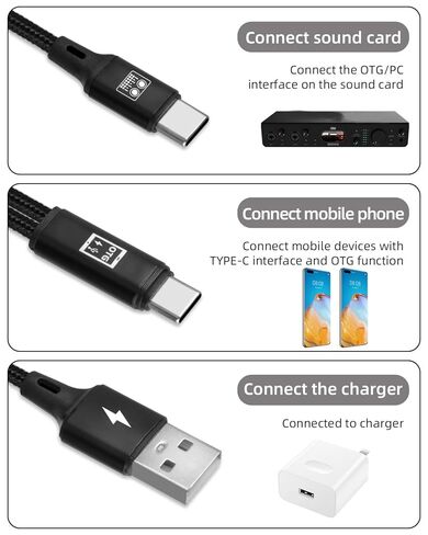 كابل بطاقة الصوت GELRHONR USB C OTG، كابل صوت 2 في 1 من النوع C للبث المباشر والتسجيل والدردشة الصوتية والكاريوكي in Kuwait