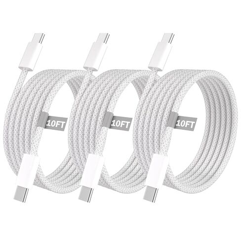 كابل USB C إلى USB C، 3 حزم كابل شحن سريع USBC بطول 10أقدام 60 وات سلك شاحن من النايلون المضفر من النوع C لأجهزة iPhone 17/16/iPad Pro/MacBook Air والمزيد [معتمد من Apple MFi] in Kuwait