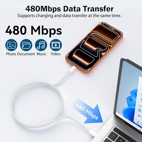 كابل USB C إلى USB C، 3 حزم كابل شحن سريع USBC بطول 10أقدام 60 وات سلك شاحن من النايلون المضفر من النوع C لأجهزة iPhone 17/16/iPad Pro/MacBook Air والمزيد [معتمد من Apple MFi] in Kuwait