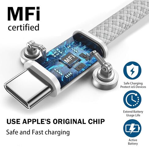 كابل USB C إلى USB C، 3 حزم كابل شحن سريع USBC بطول 10أقدام 60 وات سلك شاحن من النايلون المضفر من النوع C لأجهزة iPhone 17/16/iPad Pro/MacBook Air والمزيد [معتمد من Apple MFi] in Kuwait