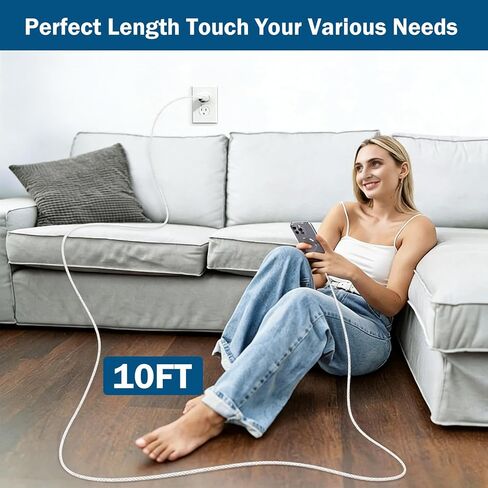 كابل USB C إلى USB C، 3 حزم كابل شحن سريع USBC بطول 10أقدام 60 وات سلك شاحن من النايلون المضفر من النوع C لأجهزة iPhone 17/16/iPad Pro/MacBook Air والمزيد [معتمد من Apple MFi] in Kuwait