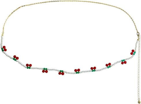 Transparent Beaded Cherry Necklace Cherry Choker Clavin Chain Necklace for Women Boho Fruits Cherry Necklace Mother's Day Birthday Party Jewelry Gift in Saudi Arabia