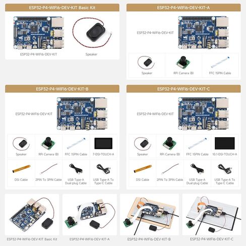 Waveshare ESP32-P4-WIFI6-DEV-KIT لوحة تطوير عالية الأداء، تعتمد على ESP32-P4 وESP32-C6، تدعم Wi-Fi 6، Bluetooth 5 وBLE 5، حزمة مع لوحة ومكبر صوت in Kuwait