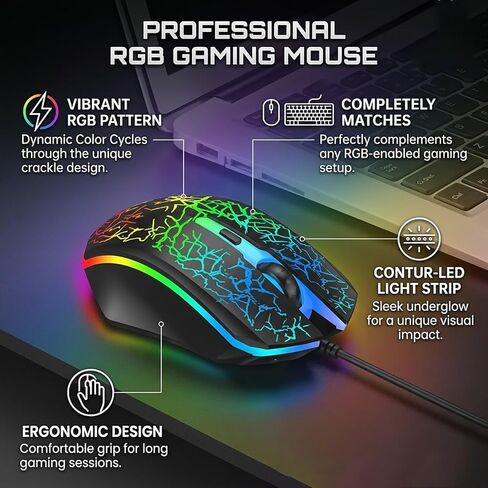 ماوس ألعاب سلكي مزود بإضاءة RGB وقبضة مريحة ووصلة USB وتشغيل للكمبيوتر الشخصي والكمبيوتر المحمول والكمبيوتر المكتبي والمكتب والسفر in Kuwait