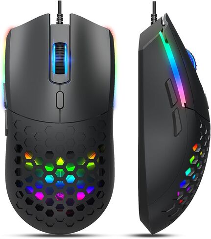 Tangxi Wired Gaming Mouse with RGB, Honeycomb Shell, 4 Adjustable DPI, 6 Buttons, USB Corded Optical Computer Mouse with Ergonomic Design, for Laptop PC Desktop (S500 White) in Kuwait