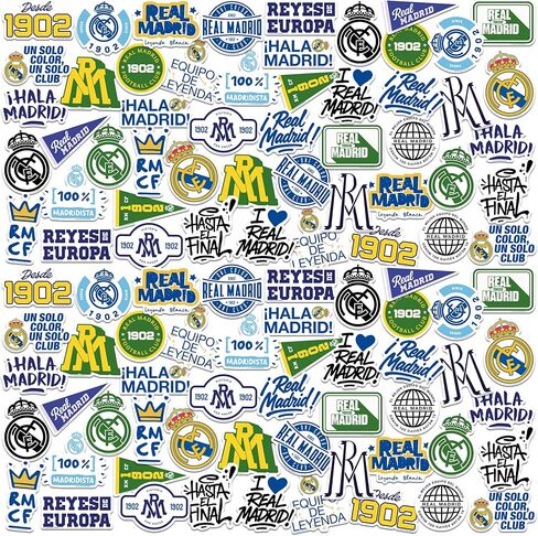 مجموعة Real Madrid Spirit Collection 50 قطعة كبيرة من الملصقات المقاومة للماء مقطوعة بالقالب لأجهزة الكمبيوتر المحمول وزجاجة المياه والكمبيوتر اللوحي ولوح التزلج والأمتعة والاستخدام الداخلي والخارجي in Kuwait