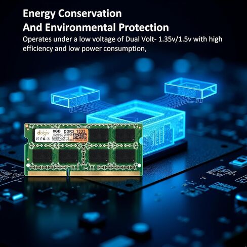 DOLGIX 8GB DDR3 PC3-10600 1333MHz SODIMM 1.5V CL9 2Rx8 Dual Rank 204 Pin Laptop Ram Memory Module Upgrade in Kuwait