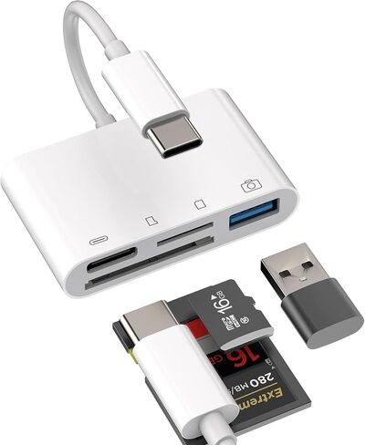 USB C Hub for iPhone15 Pro Max Plus iPad Air Mini Dongle(4in1) TF Micro SD Card Reader OTG Type C Charger Cable Multiport Adapter Docking Station Thunderbolt Memory MacBook Compatible for Samsung in Kuwait