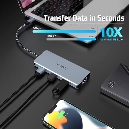 USB C Hub, 8 Ports USB C Dock with Double Monitor 4K HDMI, USB C Adapter(RJ45 LAN Port, USB 3.0,PD 100W,SD/TF Reader) Dongle for Laptop and Tablet, Other Type C Device in Kuwait