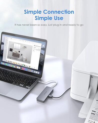 موزع USB-C مع 3 منافذ USB 3.0 وقارئ بطاقة SD/TF، ​​محول متعدد المنافذ لأجهزة الكمبيوتر المحمول، نقل بيانات عالي السرعة، التوصيل والتشغيل، رمادي داكن in Kuwait
