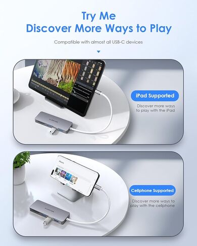 موزع USB-C مع 3 منافذ USB 3.0 وقارئ بطاقة SD/TF، ​​محول متعدد المنافذ لأجهزة الكمبيوتر المحمول، نقل بيانات عالي السرعة، التوصيل والتشغيل، رمادي داكن in Kuwait