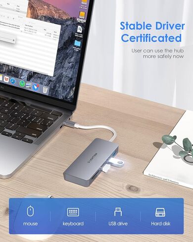 موزع USB-C مع 3 منافذ USB 3.0 وقارئ بطاقة SD/TF، ​​محول متعدد المنافذ لأجهزة الكمبيوتر المحمول، نقل بيانات عالي السرعة، التوصيل والتشغيل، رمادي داكن in Kuwait