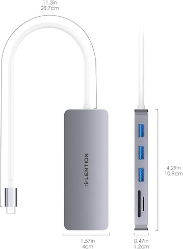 موزع USB-C مع 3 منافذ USB 3.0 وقارئ بطاقة SD/TF، ​​محول متعدد المنافذ لأجهزة الكمبيوتر المحمول، نقل بيانات عالي السرعة، التوصيل والتشغيل، رمادي داكن in Kuwait