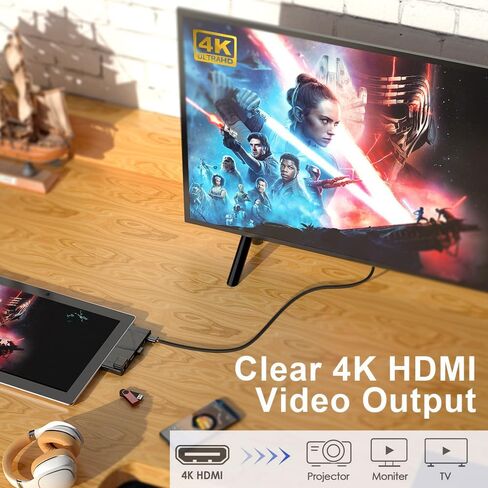 Docking Station Compatible with Surface Pro 7, 7-in-1 hub, Equipped with HDMI 4K, USB 3.0 * 2, USB-C 60W PD Charging Capability, Card Reader, and 100M Ethernet Port. in Kuwait
