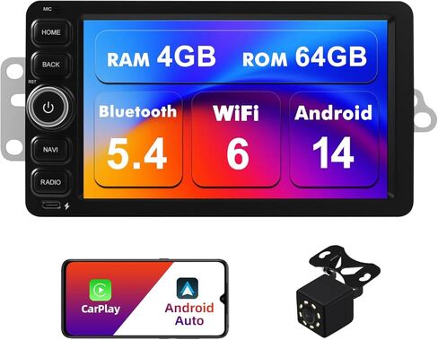 4+64G Android 14 Double Din Car Stereo for Chevrolet Silverado Impala Tahoe GMC Sierra Yukon Hummer H2 with 7 Inch IPS Touchscreen Radio Built-in Wireless Carplay/Android Auto/Bluetooth/FM/AUX/SWC in Kuwait