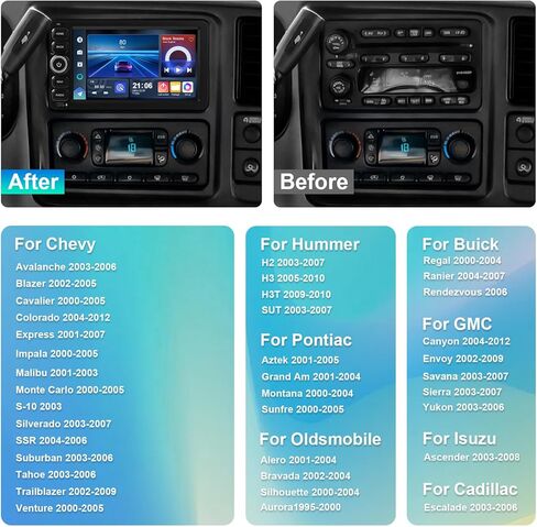 4+64G Android 14 Double Din Car Stereo for Chevrolet Silverado Impala Tahoe GMC Sierra Yukon Hummer H2 with 7 Inch IPS Touchscreen Radio Built-in Wireless Carplay/Android Auto/Bluetooth/FM/AUX/SWC in Kuwait