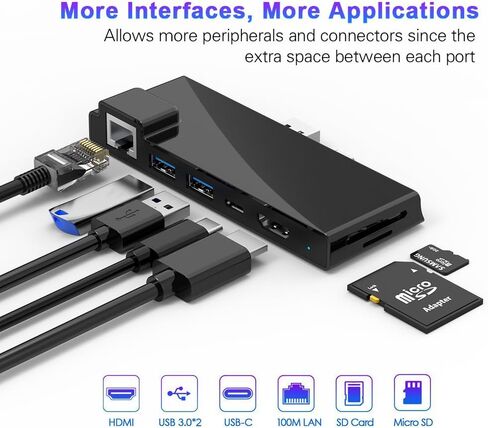 Docking Station Compatible with Surface Pro 7, 7-in-1 hub, Equipped with HDMI 4K, USB 3.0 * 2, USB-C 60W PD Charging Capability, Card Reader, and 100M Ethernet Port. in Kuwait