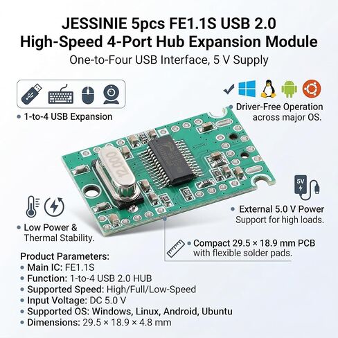 5pcs FE1.1S USB 2.0 High‑Speed 4‑Port Hub Expansion Module, 1‑to‑4 USB Interface, 5 V Supply in Kuwait