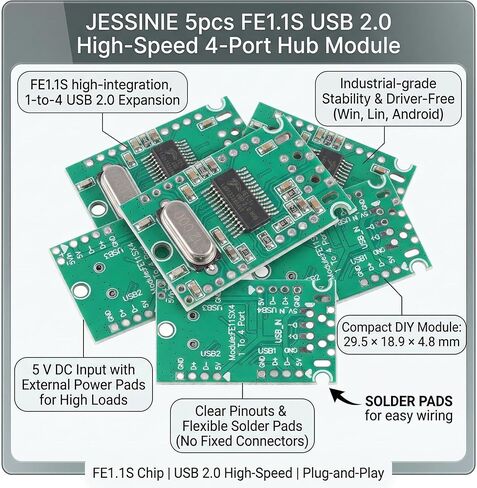 5pcs FE1.1S USB 2.0 High‑Speed 4‑Port Hub Expansion Module, 1‑to‑4 USB Interface, 5 V Supply in Kuwait