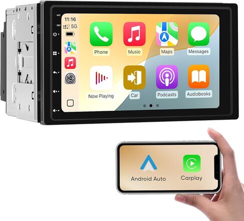 ستيريو سيارة مزدوج الدين مقاس 7 بوصات | 6+64 جيجا | CarPlay لاسلكي وAndroid Auto | التحكم في عجلة القيادة | بلوتوث/USB/AM/FM | شاشة لمس عالية الدقة مع كاميرا احتياطية in Kuwait