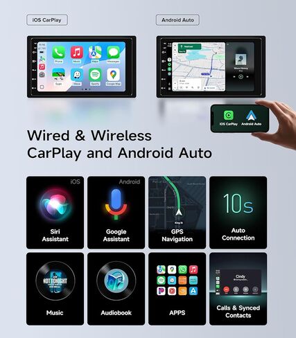 ستيريو سيارة مزدوج الدين مقاس 7 بوصات | 6+64 جيجا | CarPlay لاسلكي وAndroid Auto | التحكم في عجلة القيادة | بلوتوث/USB/AM/FM | شاشة لمس عالية الدقة مع كاميرا احتياطية in Kuwait