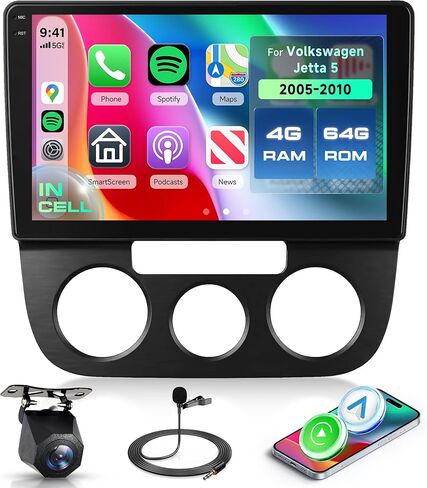Rimoody 4G+64G Android 15 Car Stereo for Volkswagen Jetta 5 2005-2010 with Wireless Carplay Android Auto, 10.1'' in-Cell Screen Head Unit with GPS/Bluetooth 5.0/FM RDS/EQ/5G-WIFI Backup Camera SWC in Kuwait