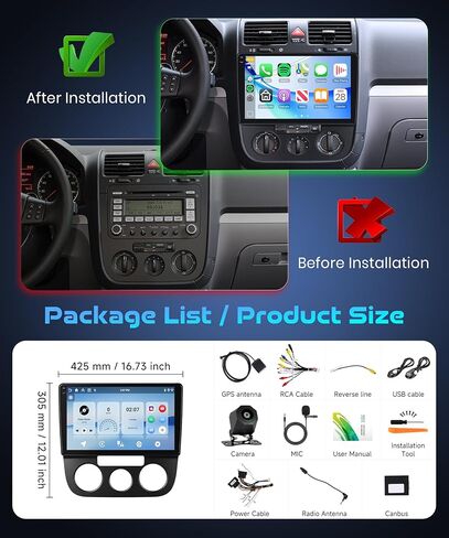 Rimoody 4G+64G Android 15 Car Stereo for Volkswagen Jetta 5 2005-2010 with Wireless Carplay Android Auto, 10.1'' in-Cell Screen Head Unit with GPS/Bluetooth 5.0/FM RDS/EQ/5G-WIFI Backup Camera SWC in Kuwait