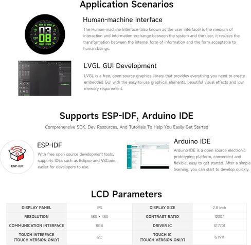 Waveshare ESP32-S3 2.8inch Round Display Development Board, 480×480, 32-bit LX7 Dual-core Processor, Without Touch Function in Kuwait