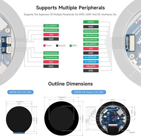 Waveshare ESP32-S3 2.8inch Round Display Development Board, 480×480, 32-bit LX7 Dual-core Processor, Without Touch Function in Kuwait