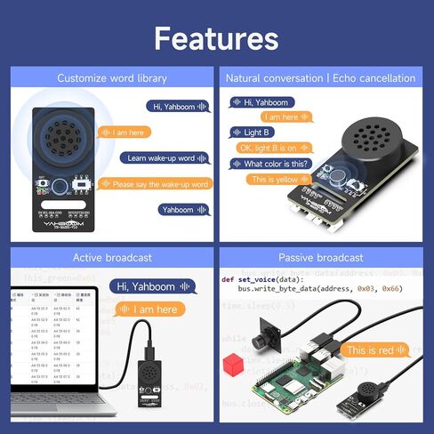 Yahboom AI Voice Recognition Module Voice Broadcast Integrated Custom Wake-up Word Programmable Sound Sensor Support Jetson/Raspberry Pi/ESP32/STM32 in Kuwait