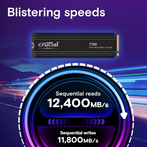 Crucial T700 1TB SSD مع مبدد حراري، PCIe Gen5 NVMe SSD، حتى 11,700 ميجابايت/ثانية، TLC NAND، متوافق مع Intel & Ryzen، للألعاب الصلبة والتخزين عالي السرعة، محرك أقراص الحالة الصلبة (متجدد) in Kuwait
