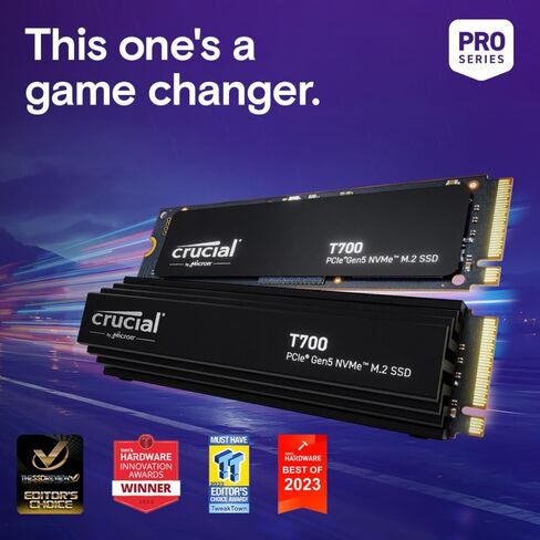 Crucial T700 1TB SSD مع مبدد حراري، PCIe Gen5 NVMe SSD، حتى 11,700 ميجابايت/ثانية، TLC NAND، متوافق مع Intel & Ryzen، للألعاب الصلبة والتخزين عالي السرعة، محرك أقراص الحالة الصلبة (متجدد) in Kuwait