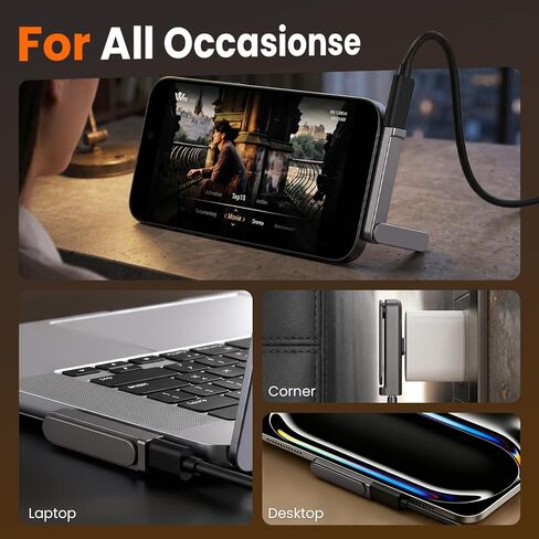 محول USB-C ذكر إلى USB-C أنثى (زاوية يمين 90 درجة)، يدعم الشحن السريع بقدرة 240 واط PD ونقل البيانات بسرعة 480 ميجابت في الثانية، مع وظيفة حامل الهاتف in Kuwait