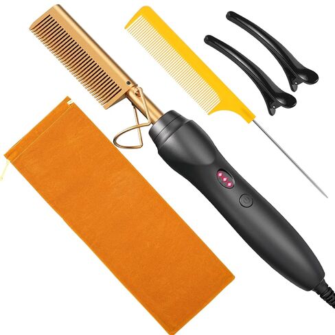Hot Comb Hair Straightener Heat Pressing Combs - Ceramic Electric Hair Straightening Comb, Curling Iron for Natural Black Hair Beard Wigs Holiday Gift - Glod 5 In1 in Saudi Arabia
