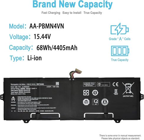 68Wh AA-PBMN4VN Replacement Laptop Battery for Samsung Galaxy Book Pro 15 NP950 Galaxy Book Pro 360 15.6" NP950 NP950XDB-KC5US NP950QDB-KC3DE NP950XDB-KB1US Series PBMN4VN 15.44V 4405mAh in Kuwait