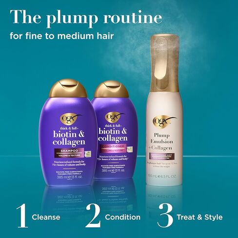 OGX Thick & Full + Biotin & Collagen Shampoo & Conditioner Set, (packaging may vary), Purple, 13 Fl Oz (Pack of 2) in Saudi Arabia